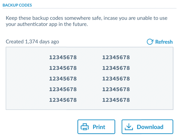 Generated backup codes