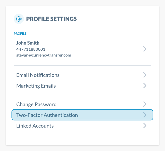 Profile Settings menu